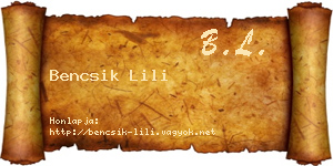 Bencsik Lili névjegykártya
